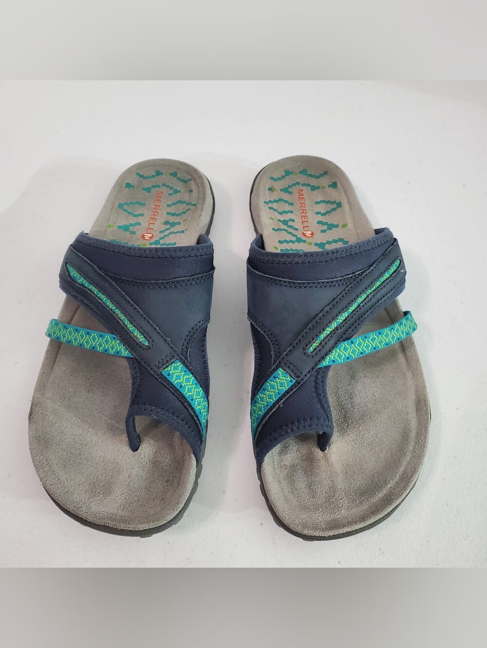 Merrell Women's Sz 7 Navy and Teal Slip-On Slide Sandals